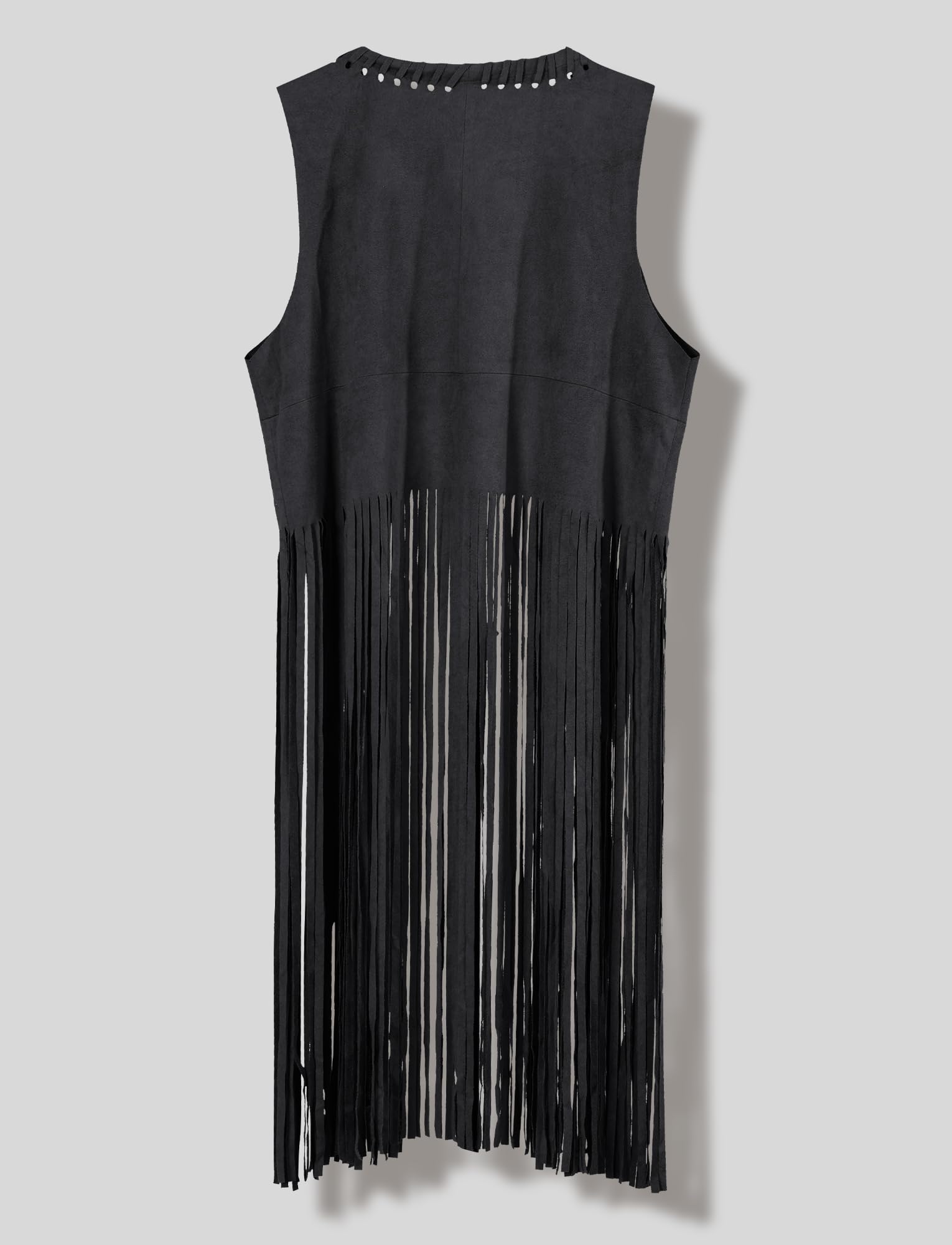 Panegy Gilet da donna con frange anni '70, costume hippie in finta pelle scamosciata, senza maniche, con nappe, cardigan, cowgirl, top