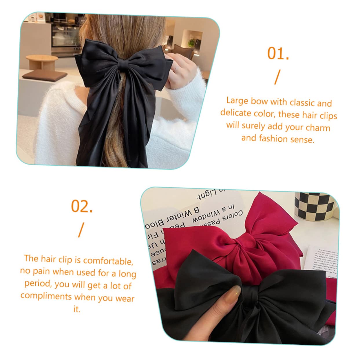 Healeved 8piezas De Pelo Para Mujer Lazo Grande Accesorios De Cabello Para Niñas y Burdeos Clips Resistentes y Elegantes Para Fiestas y Eventos