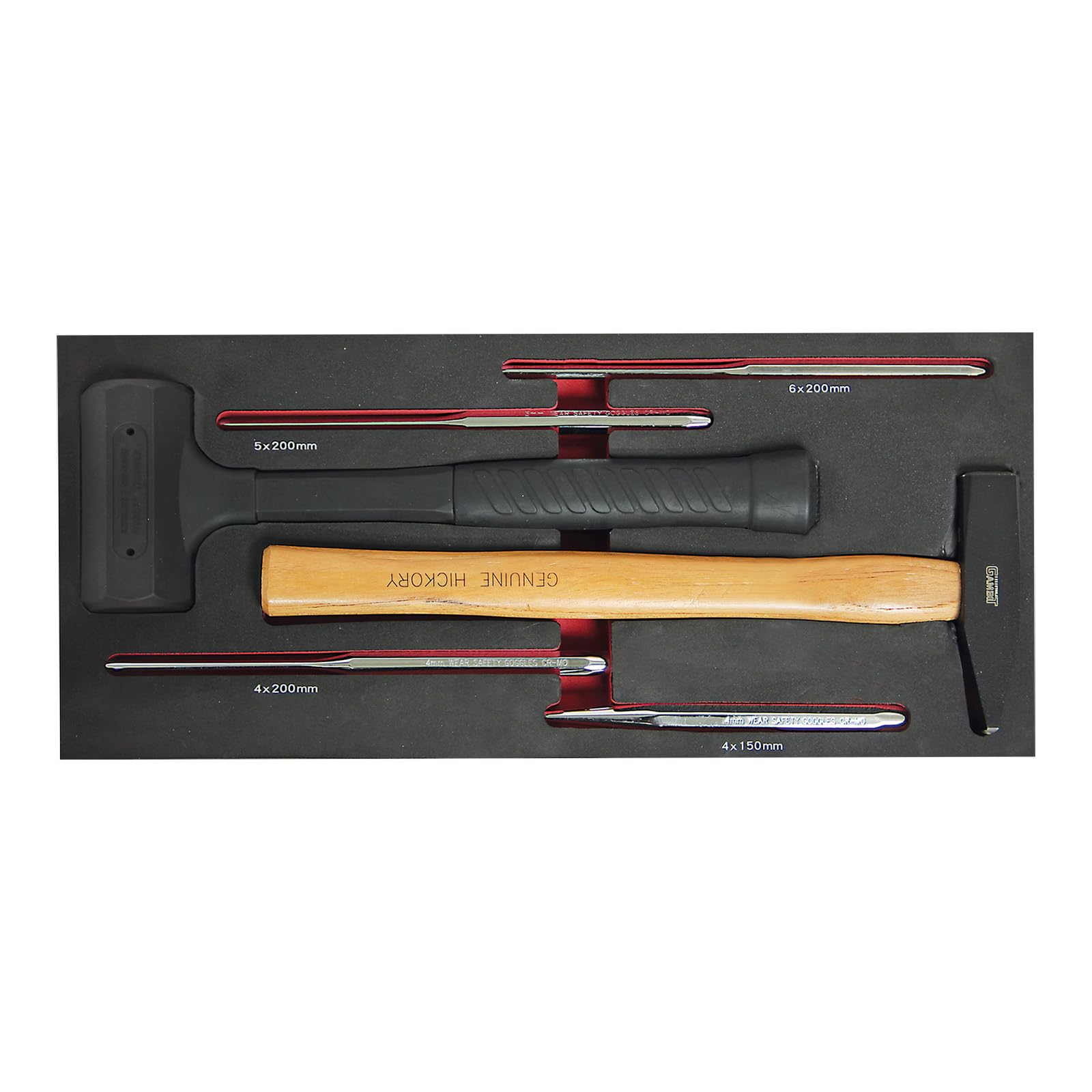 GAMBIT TOOLS 6-teiliges Hammer- und Splinttreiber-Set, 391x177x30mm, mit Schonhammer 520g und Schlosserhammer 300g