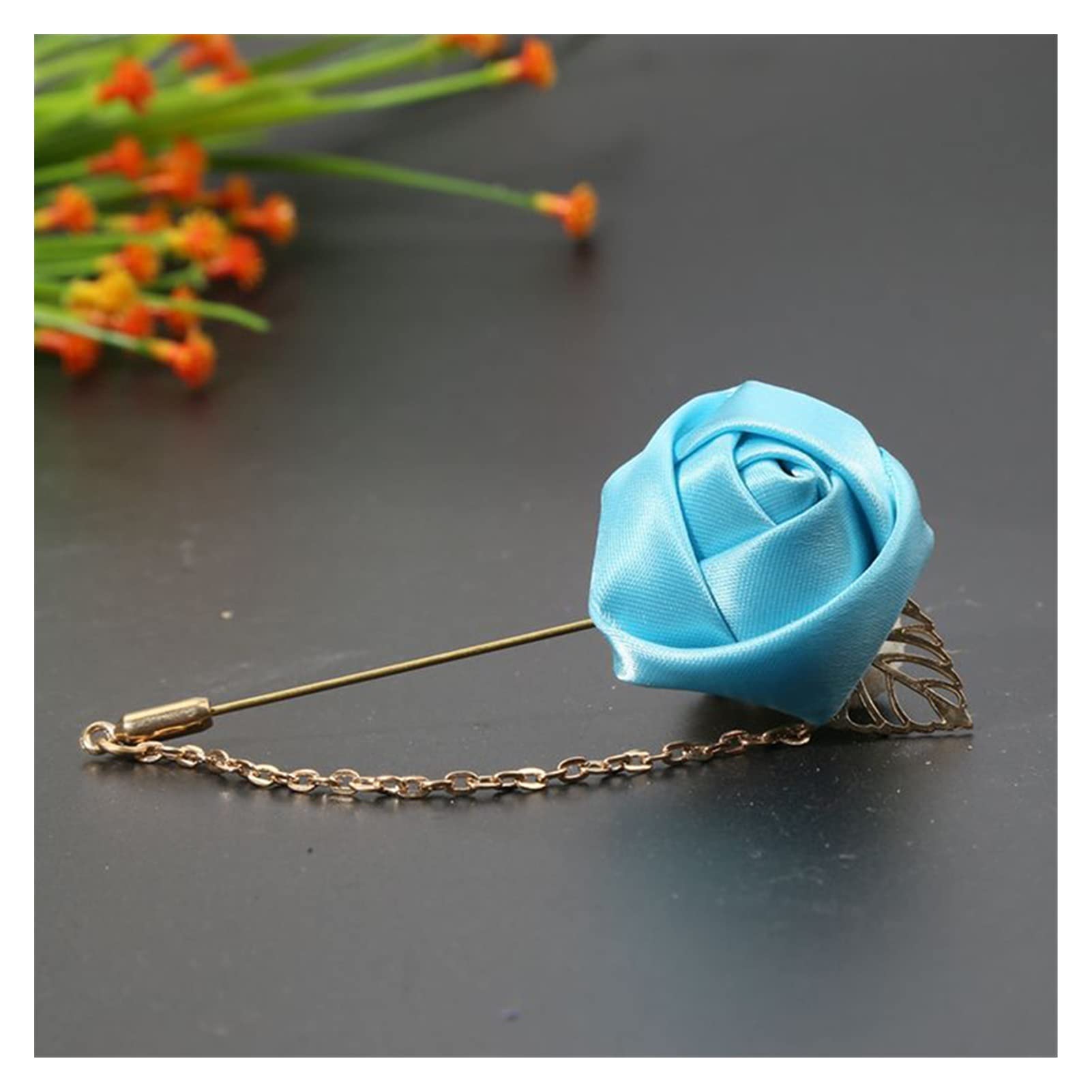 RWRAPS Männer Rose Blume Golden Leaf Mode Brosche Pin Anzug Revers Leinwand Stoff Band Krawattennadeln Männer Hochzeit Boutonniere Brosche Schmuck (Metallfarbe: 8) ()