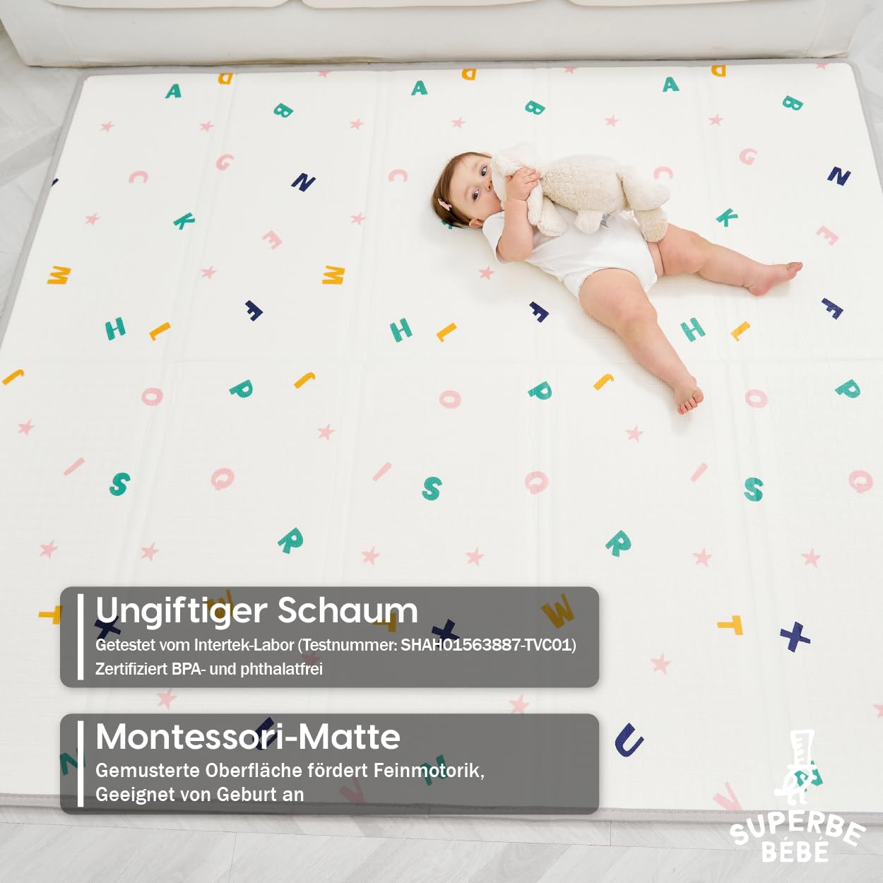Krabbelmatte Baby Faltbar Spielmatte Kinder Spieldecke 180x200x1.5cm Krabbeldecke Für Baby - Babymatte Kindermatte - Schaumstoffmatte Kinderteppich- Spielteppich - Bodenmatte Kinder - Babygeschenk