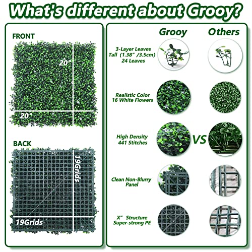 Grooy 12Pcs Grass Wall Panel With Flowers, 20X20Inch Boxwood Panels, Grass Backdrop Wall, Privacy Hedge Screen, Uv Protected Wall Backdrop For Outdoor Garden And Indoor Home Wedding #TOP1