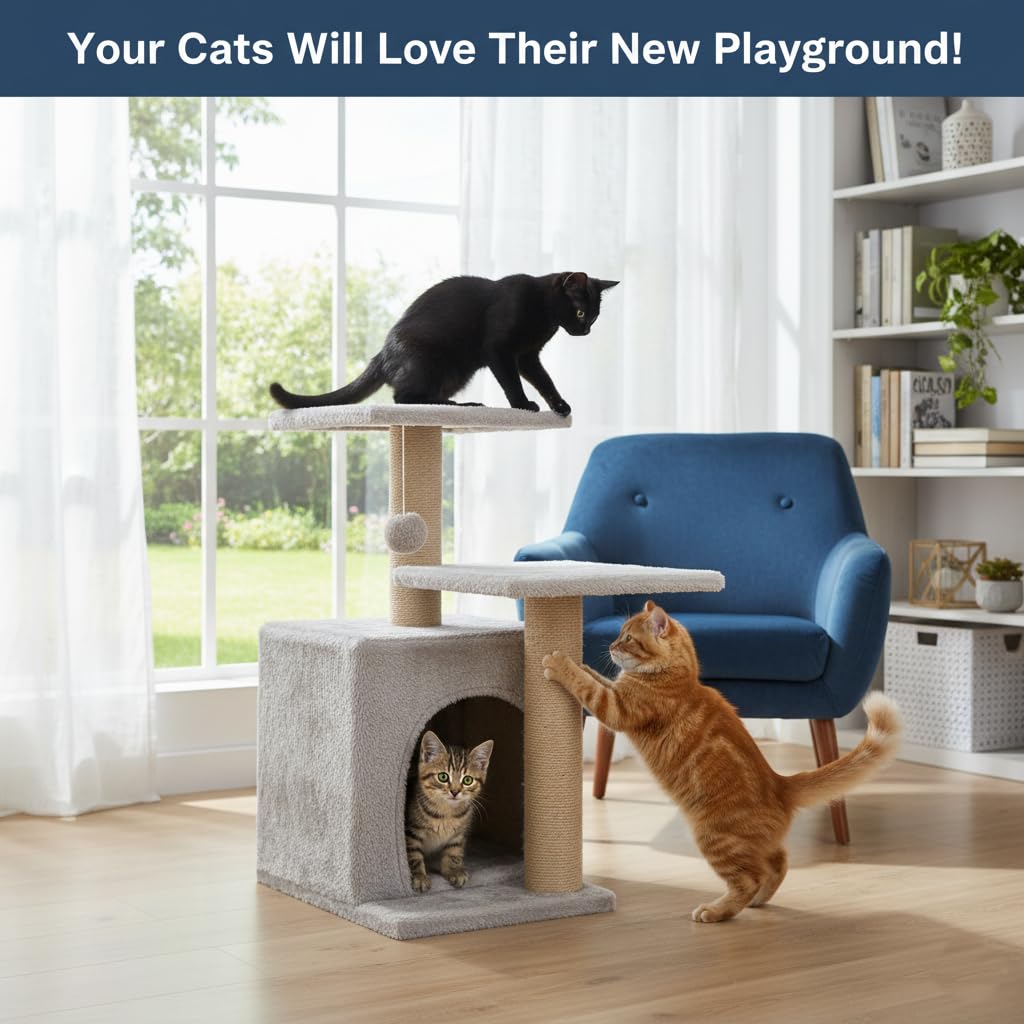 Wudyhub Cat Tree Indoor Climbing Activity Tower with Scratching Posts | Cat-02-Grey | 30x40x66 cm 1