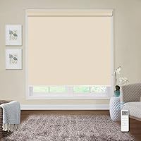 Vista 2 de Yin Yang Persianas motorizadas opacas sin cordón, con control remoto beige, inalámbricas y recargables, persianas de oscurecimiento de habitación