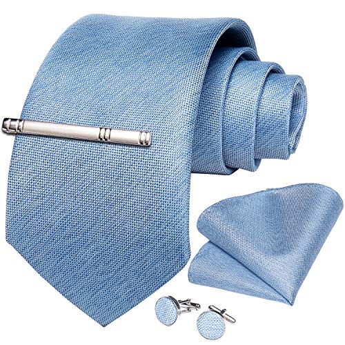 Image of DiBanGu Mens Silk Necktie Solid Color Tie and Pocket Square Cufflink Tie Clip Set Woven Plain Ties for Men Wedding Party
