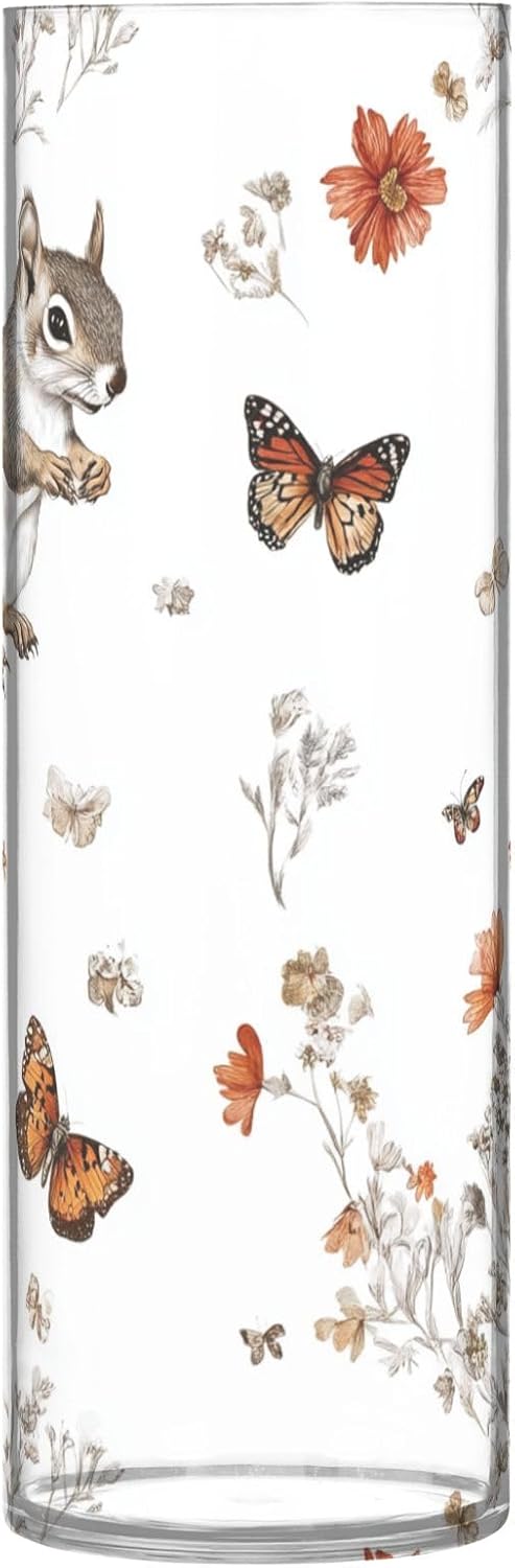 Cute Squirrel Flowers Plastic Vase for Flowers 11.8 x 3.9 Inch Hurricane Vase Aesthetic Vases for Living Room Kitchen Table Library Party Decor