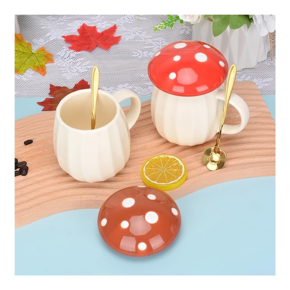 Adornos navideños, Taza de té Kawaii con Tapa y Cuchara Flores, 250 ml/8 oz, Divertida Taza for Leche, Regalo for Mujeres, niñas, Navidad cumpleaños(Bruin)