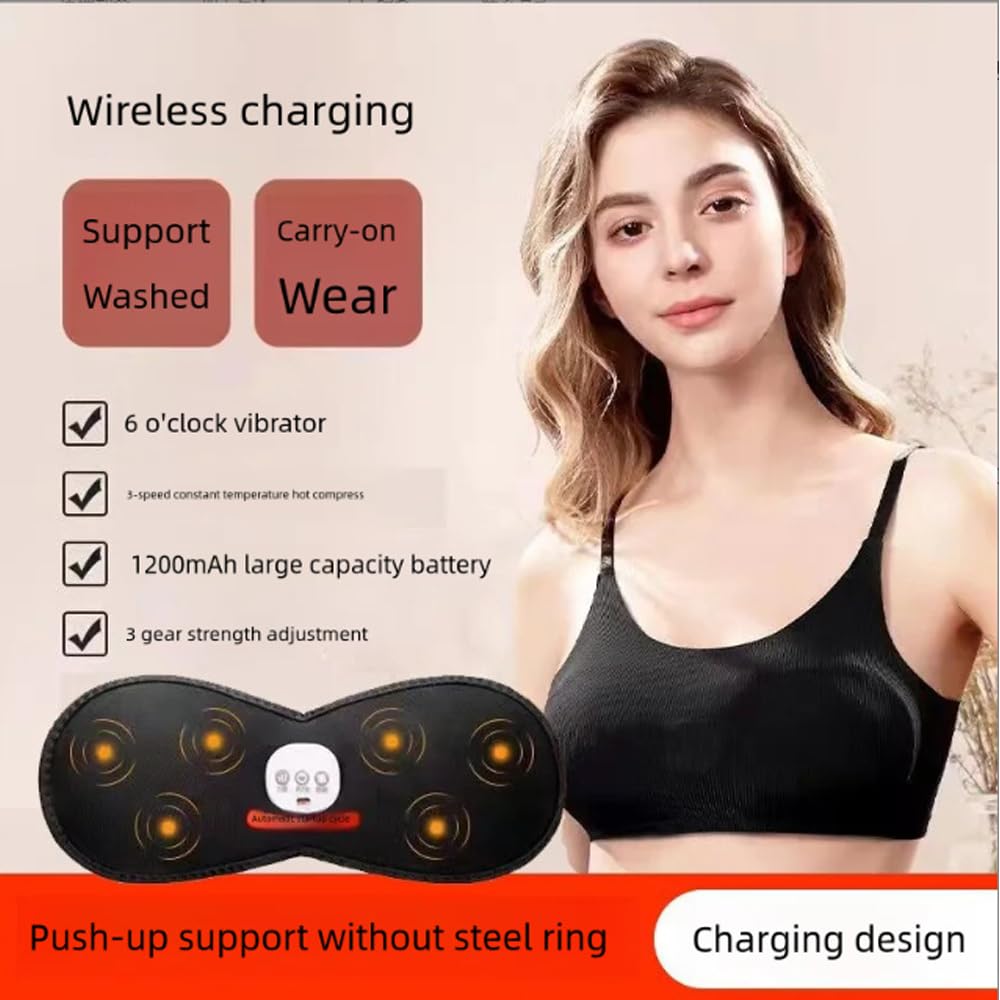 Masajeador de senos, masajeador eléctrico inalámbrico para mejorar los senos, cuidado de los senos portátil y prevención de enfermedades mamarias, desatasca los senos, con calefacción, 5 modos, ajuste
