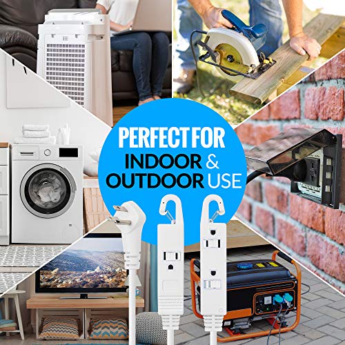 Maximm Extension Cord White 10 Ft With Automatic Closing Hook, Multi Outlet - 3 Prong Power Cord Extender Angled Flat Plug, Child Safety Feature (10Ft 2 Pack) #TOP24