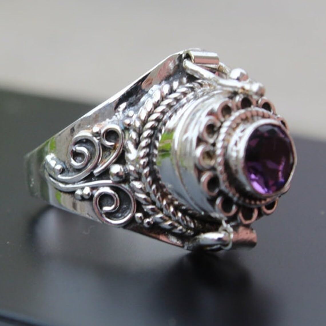 Beautiful Poison Ring For Mother's Day Gift, 925 Silver Plated Rings For women And girls With Natural Amethyst Gemstone Rings For Gift