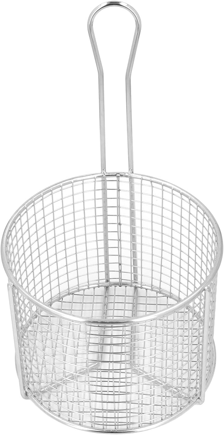 Round Stainless Steel Deep Fryer Basket, French Chip Frying Basket with Long Handle for Frying French Fries,Chickens,and Boiling Vegetable (Sparse Mesh)