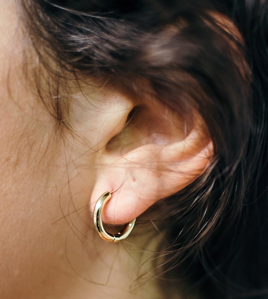 14K Gold Hinged 2.5mm Tube Endless Round Huggie Hoop Earrings