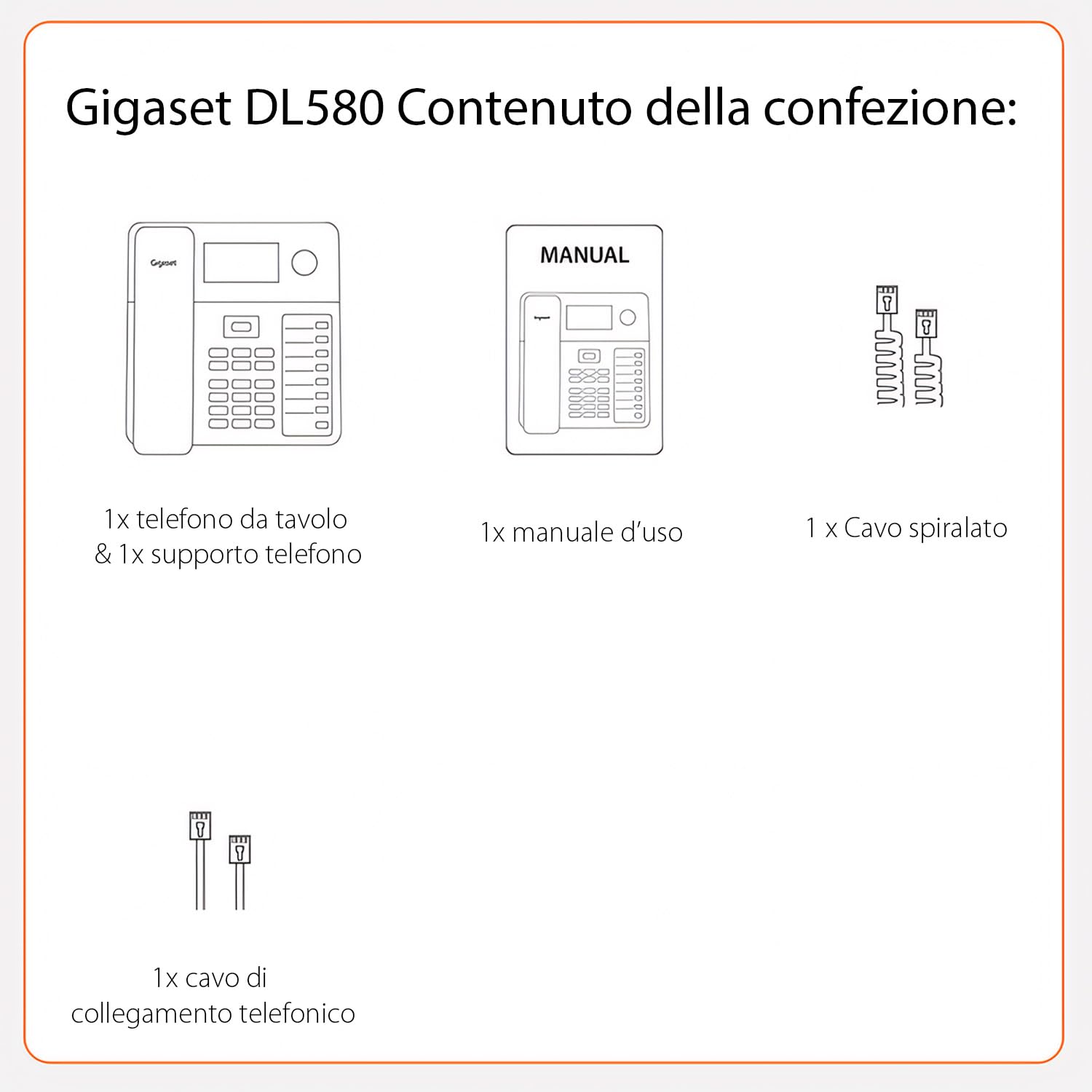 Gigaset DL580 - Telefono a Filo - Ampio Display e Tasti Ergonomici - 99 Contatti - Visualizzazione Chiamata Tramite LED, Nero [Versione Italiana]