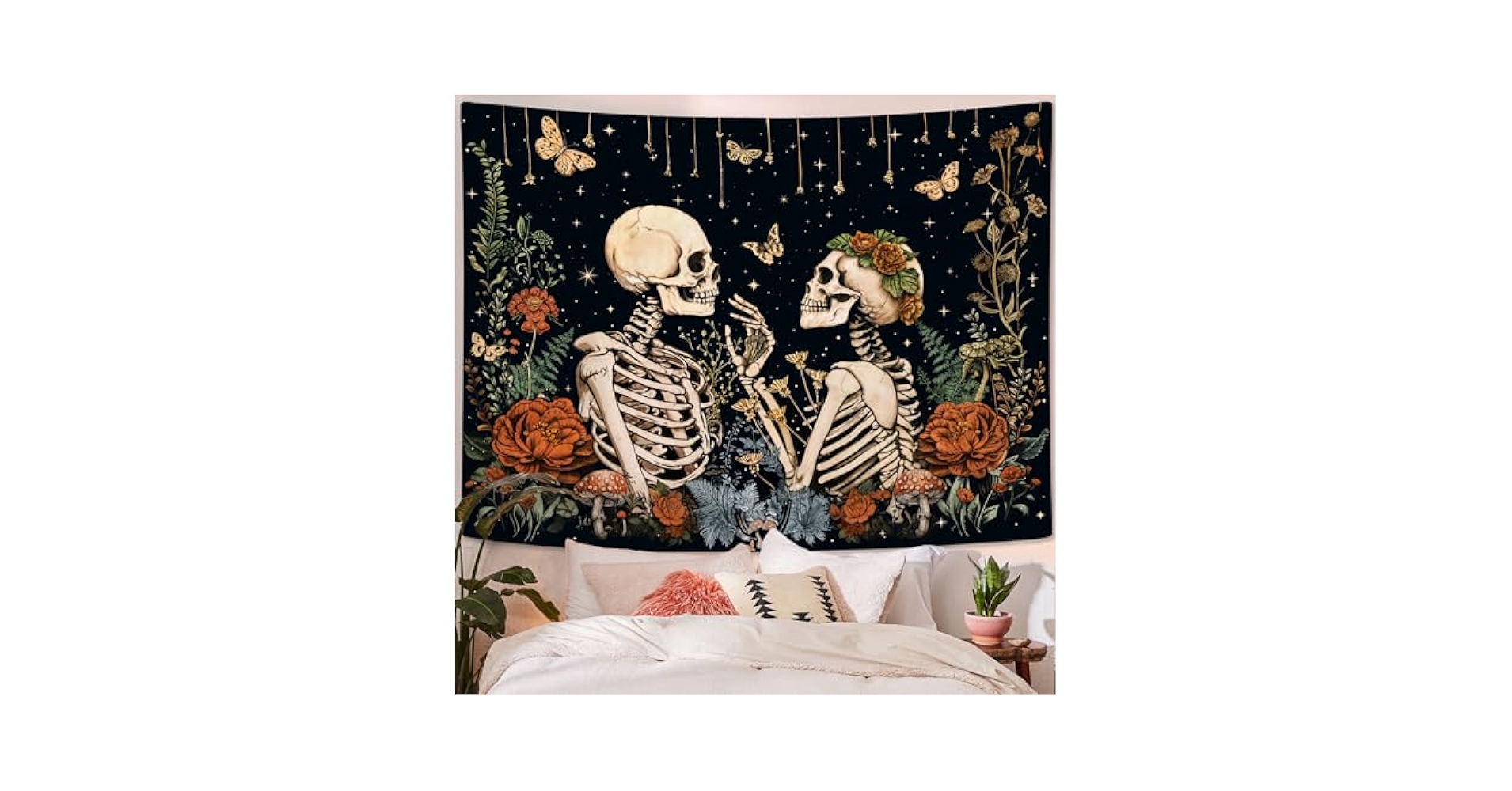 洋書 shaped Tapestry Amazon.com: Homewelle Skull Moth Tapestry Gothic Wall Art