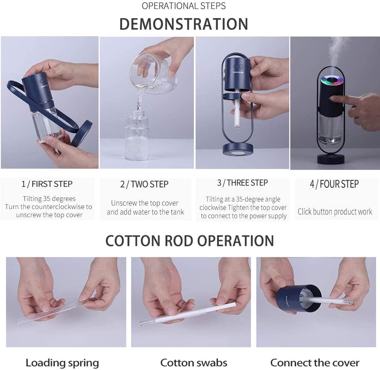 Domésticos Humidificador de humidificador de humidificador de Niebla frío con luz LED, humidificador de Aire portátil USB estático(Bianco)