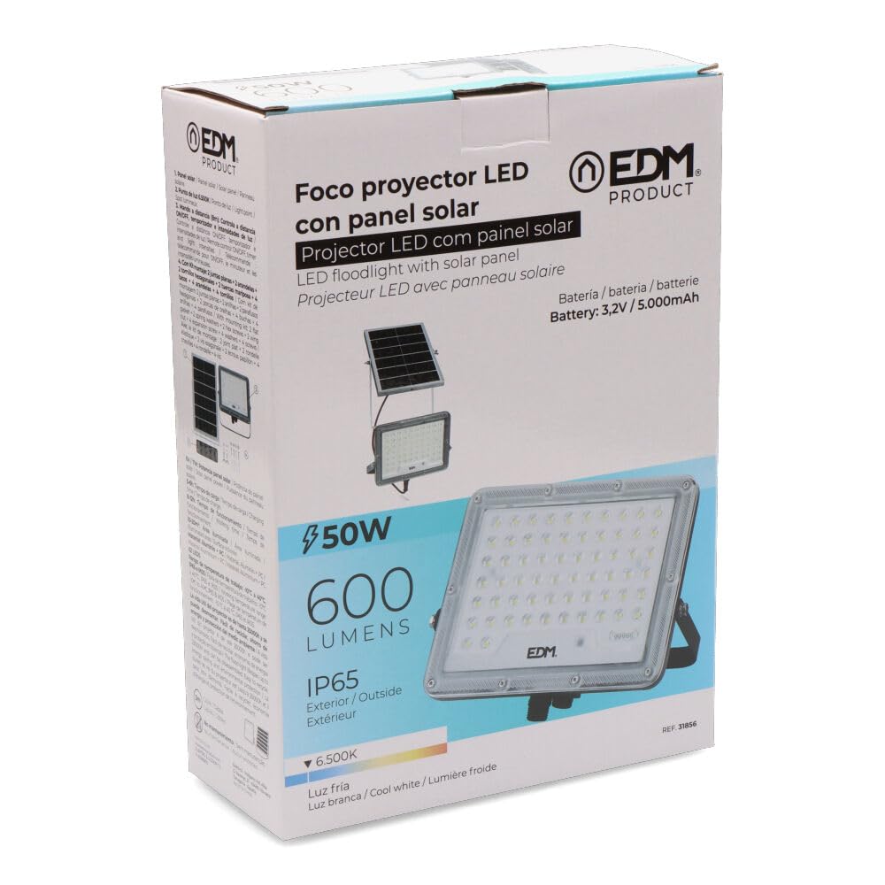 EDM Foco Proyector 31856 Slim Gris 50 W 600 lm Solar (6500 K)