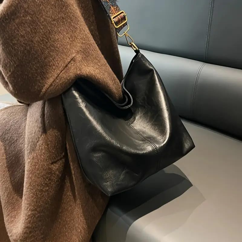 Bolso tote oversize de cuero PU negro para mujer miniatura 3
