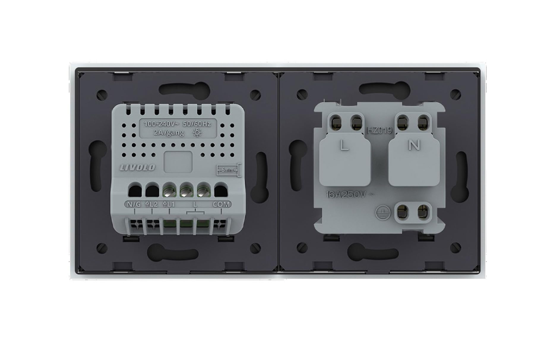 2-Weg Lichtschalter/Steckdose Touchscreen, Glas VL-702-11/VL-71EU-51