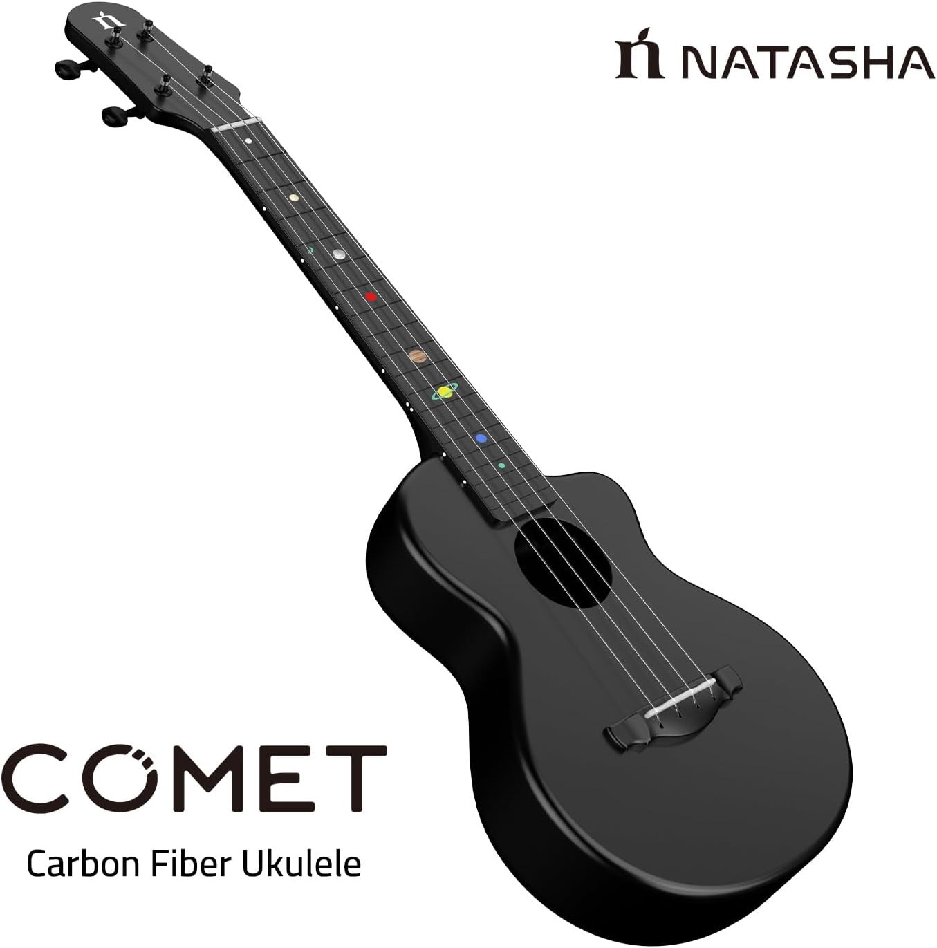 Natasha Asteroid Carbon Fiber Ukulele, 23-inch Travel Ukuleles,Integrated Casting With Carbon Fiber Composite Material, perfect for beginners (Cosmic Black)