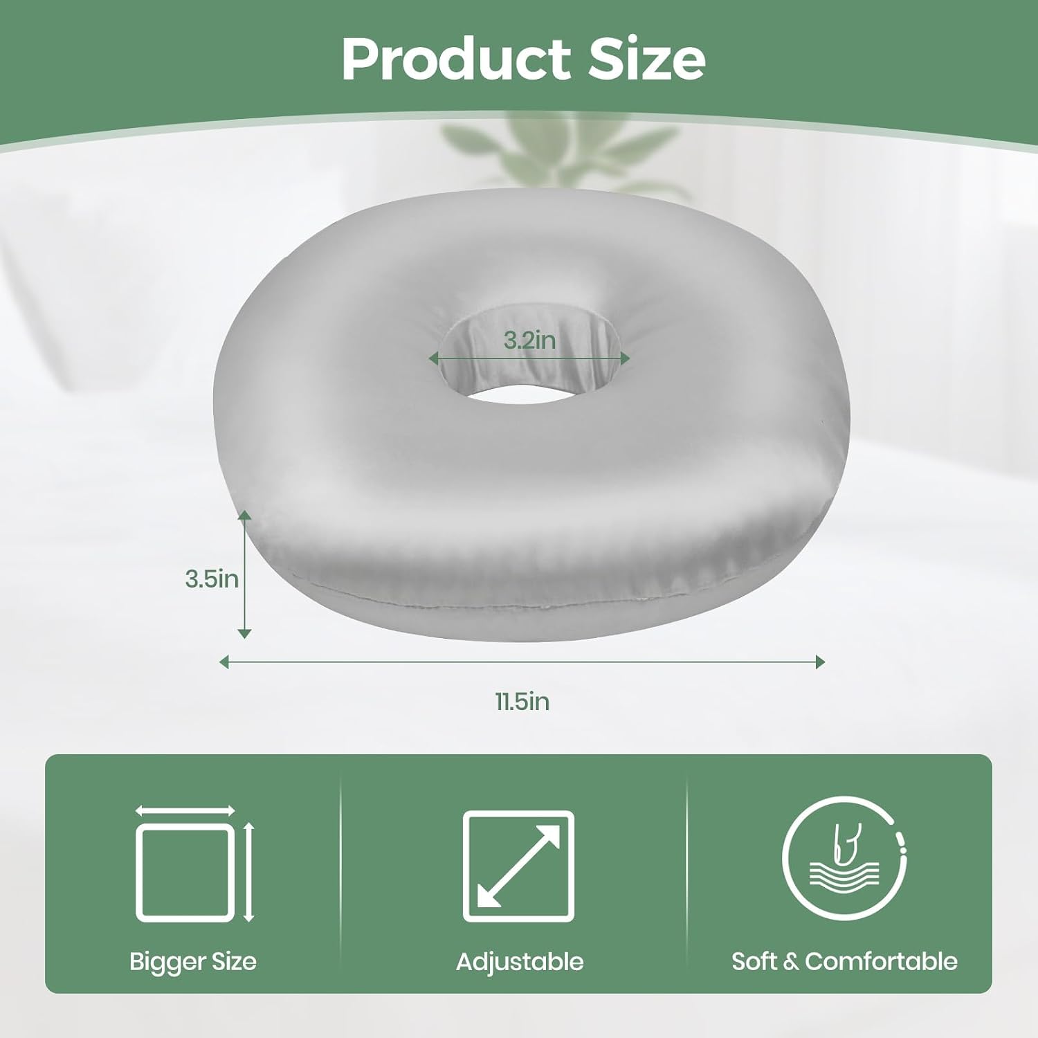 RQUXMT Piercing Pillow for Side Sleepers with an Ear Hole, Donut Pillow for Ear Pain CNH | Pain Relief Sleeping | Pressure Sore | Satin Washable and Adjustable Ear Protector (Large-Gray)