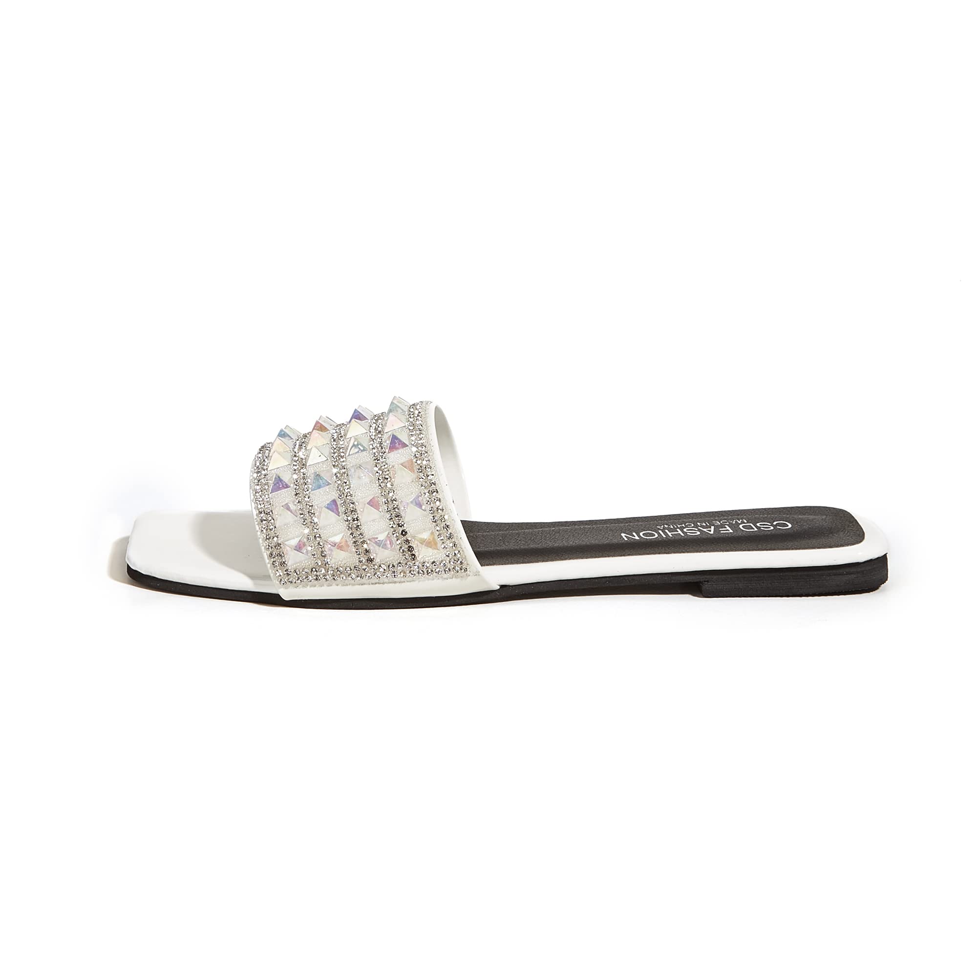 PICNICFUN Women's Open Toe Flat Sandals Rhinestone Glitter On Casual Fashion Slippers Quick Drying Indoor & Outdoor Slides