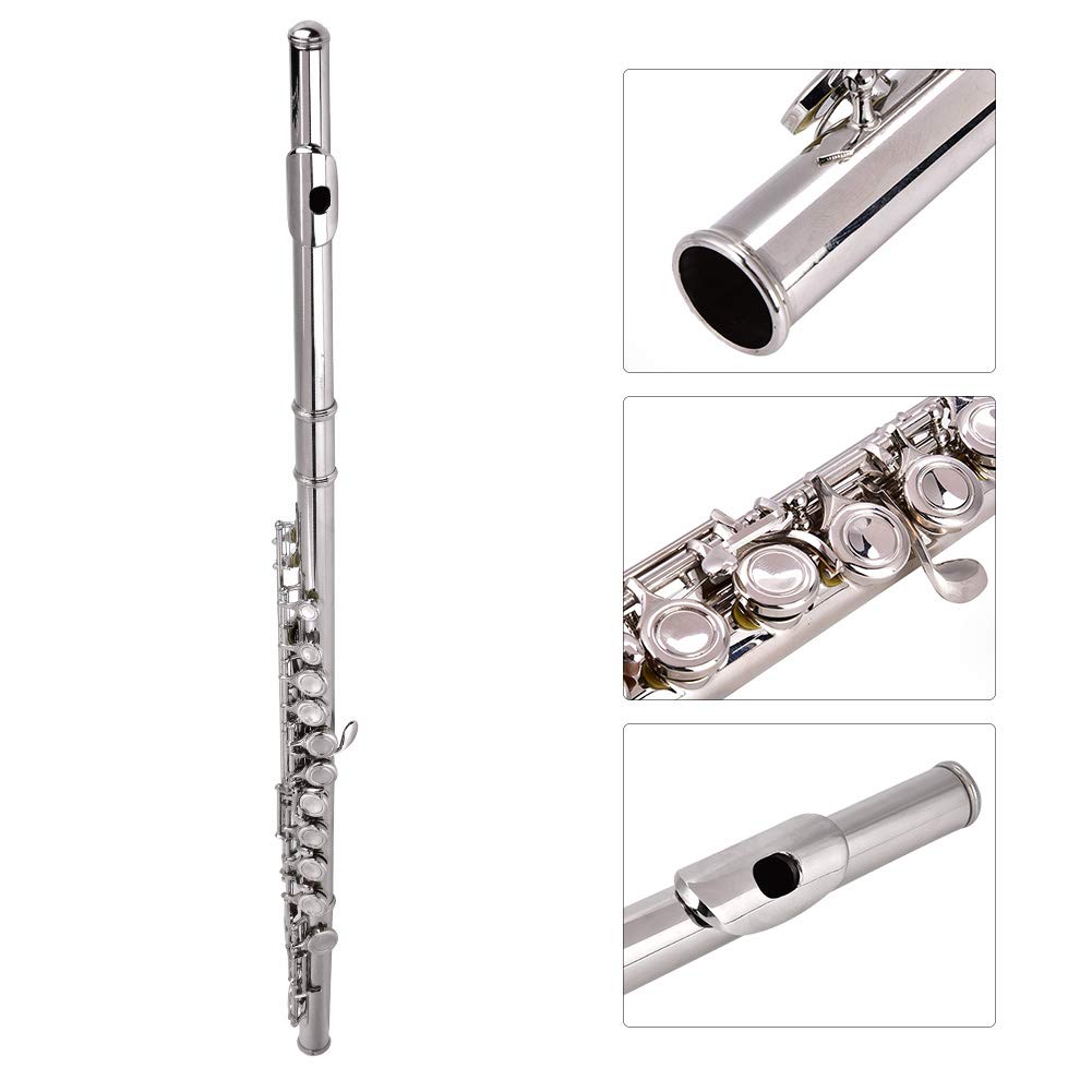 C Flöte 16 geschlossen Löcher Querflöte, 16 Löcher C Tonart Holzblasinstrument mit Korkfett Reinigungstuch Stock Lederbox