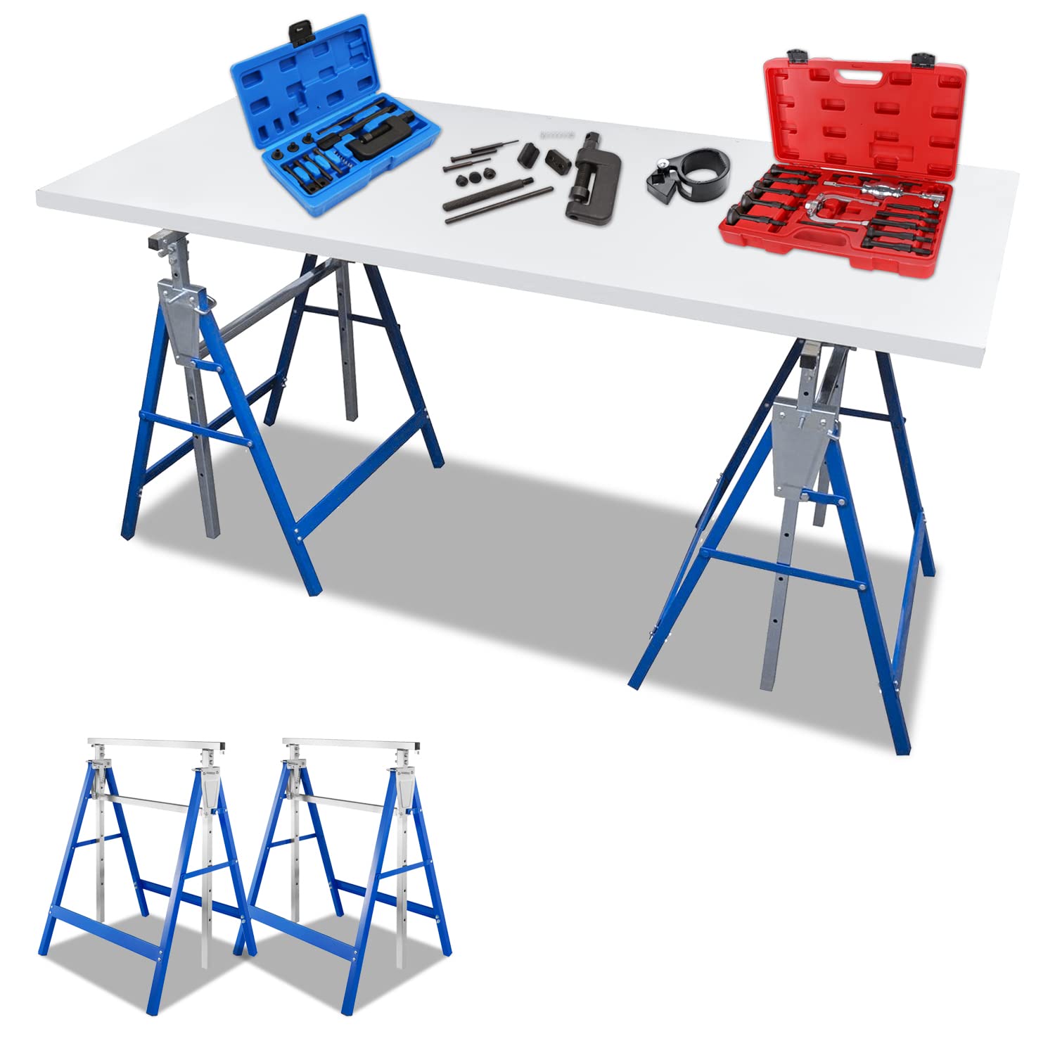 Vkechh 4er-Set Gerüstbock 200 kg - 7-fach höhenverstellbar 81-130 cm - klappbar Metall Klappbock Gerüstbock Arbeitsbock