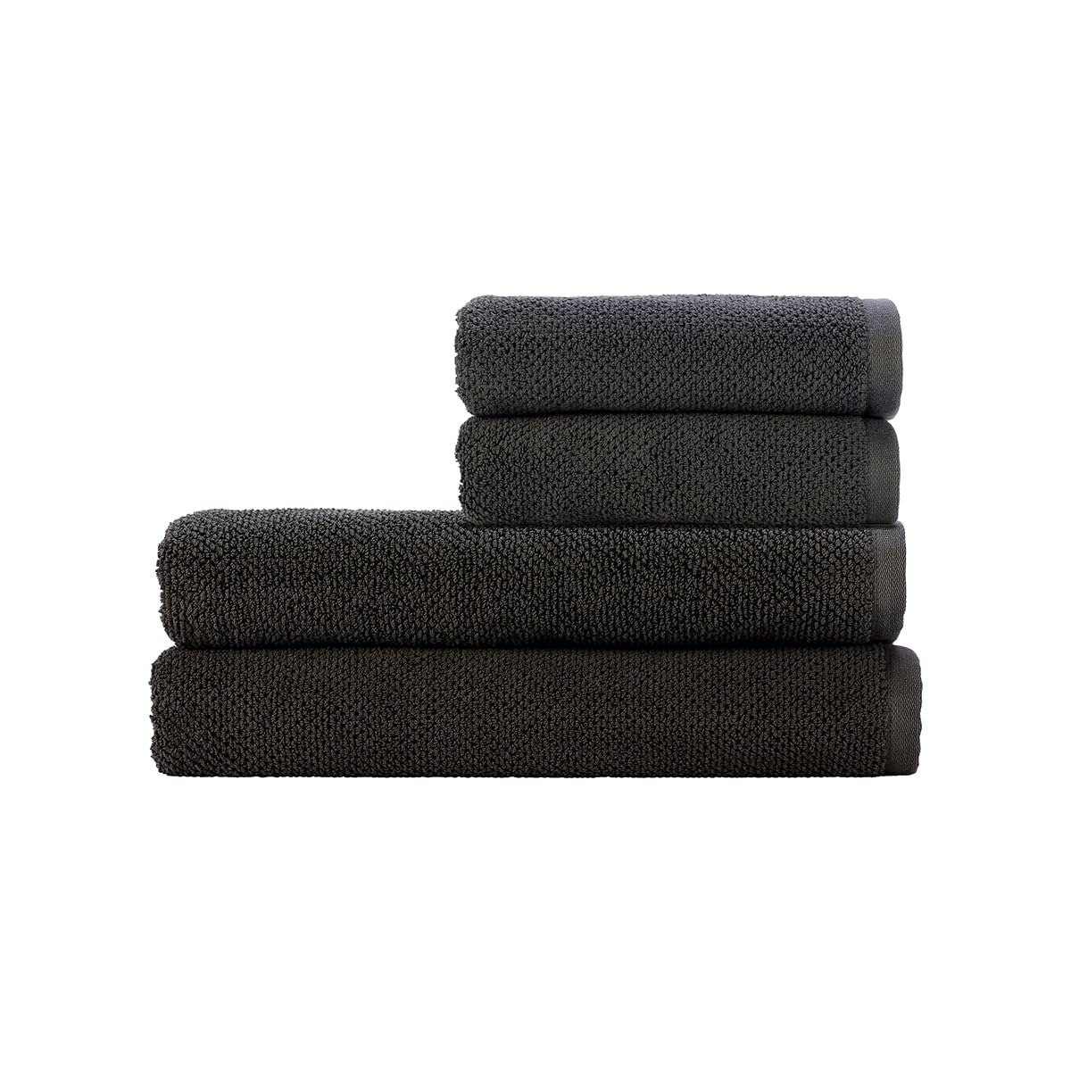 Christy Brixton Bath Sheet Set | 2 Bath Sheets 2 Hand Towels | Invigorating Textured Finish | Super Absorbent | 4 Piece Bathroom Towel Set | Liquorice Dark Grey