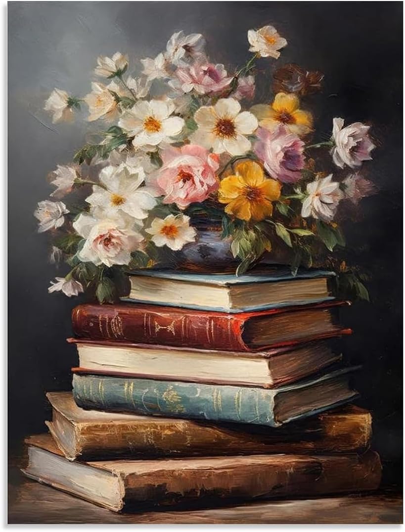 Stamped Cross Stitch Kits for Adults - Book Flower Embroidery Kits for Beginners Adults,11 CT Patterns Dimensions Counted Cross Stitch Kits for Adults Arts Craft 12x16 inch