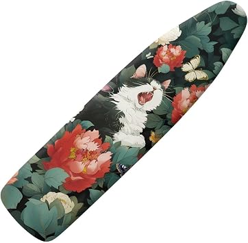 Cat Ironing Board Cover Standard Elasticated Homes Replacement, Scorch Resistant, Iron Cover with Red Floral