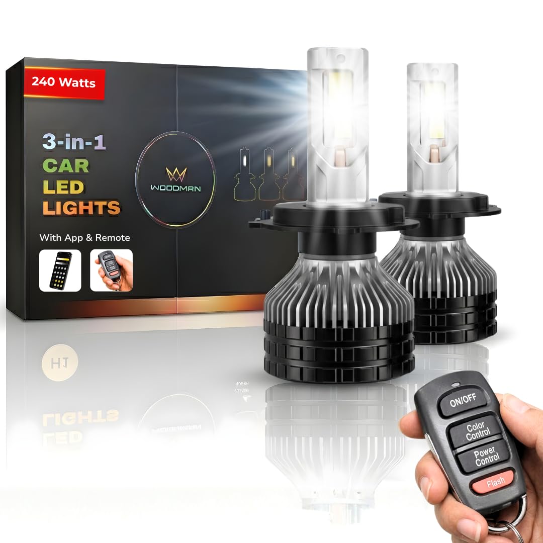 WOODMAN 240W 3in1 Car LED Headlight Bulbs with 3 Color Modes (White/Warm White/Yellow) | 20,000 Lumens | Plug & Play | 2 Years Replacement | Pack of 2 with Remote (240W, H27)-picture-15