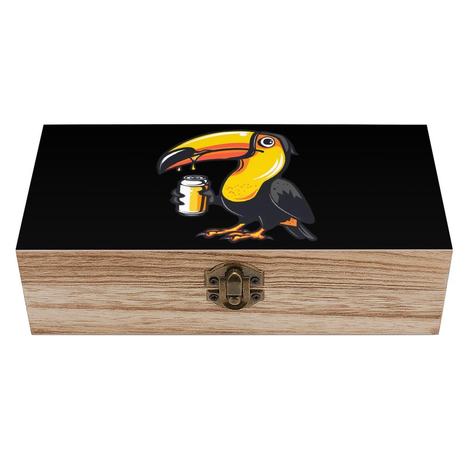 CGSBNGHA Toucan Beer Drinking Tropical Bird Wooden Storage Boxes with Lid Memory Box Decorative Organiser for Office And Home