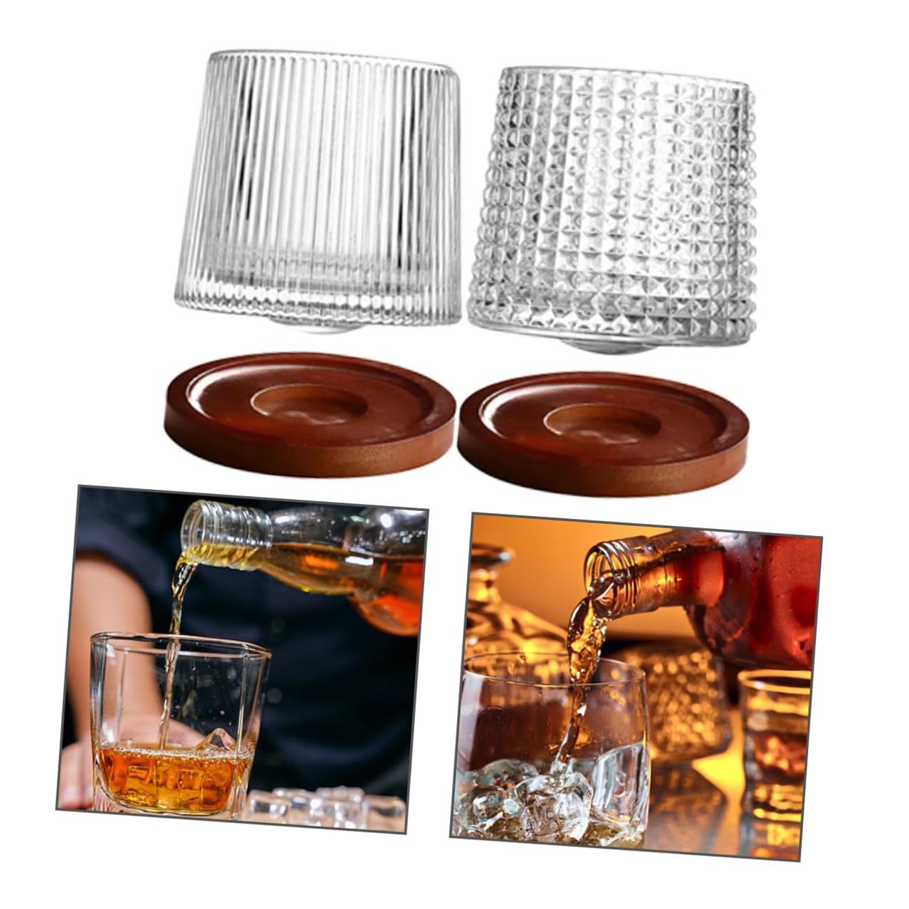 Cabilock 2 Juegos vidrio giratorio vasos de whisky de cristal vaso de cristal anteojos vasos de vidrio vasos tazas copas de cóctel únicas diamante barra de vidrio colocar