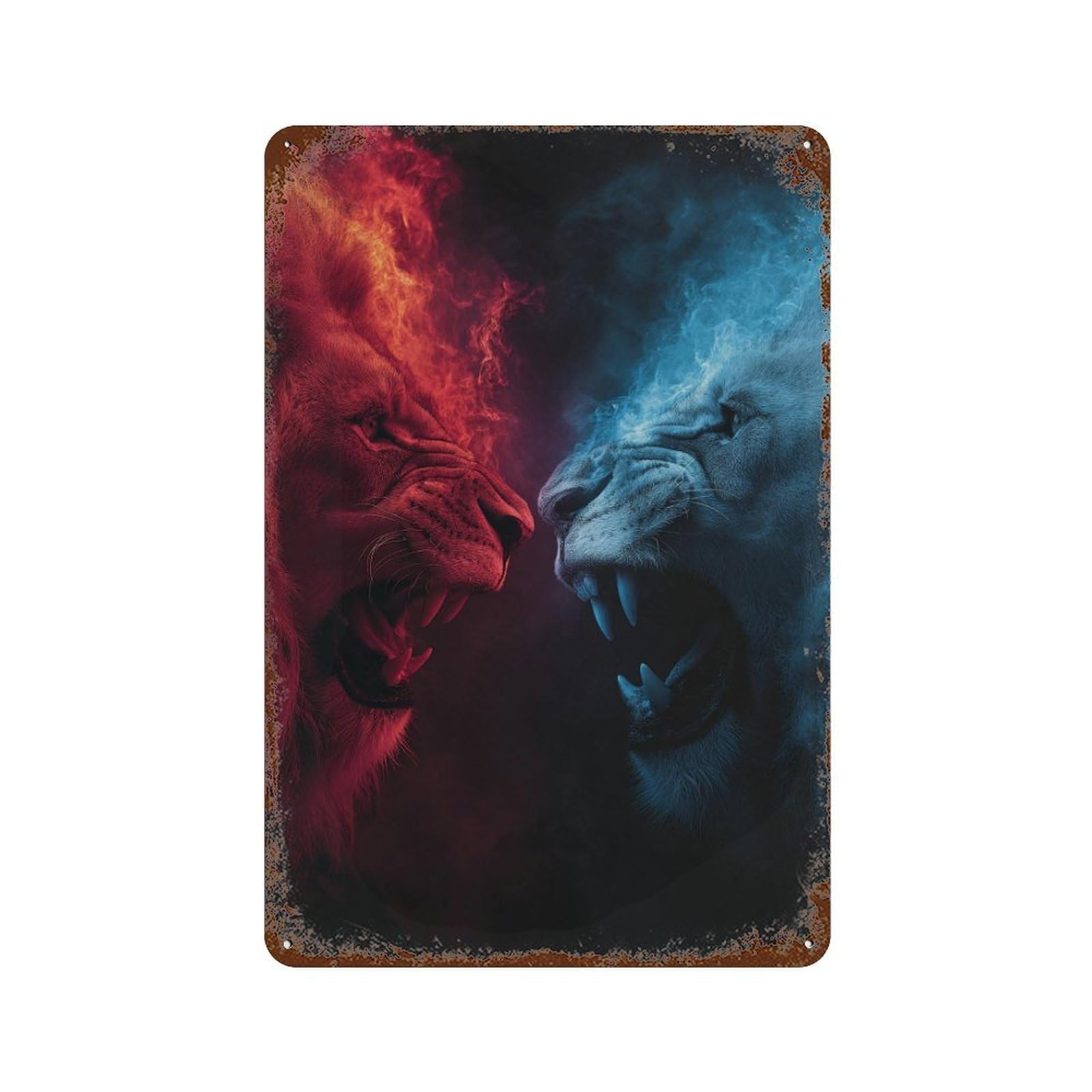 Red Vs Blue Lions Epic Face-off Decorative Tin Sign 11.8"x7.9", Classic Wall Plaque for Garage, Pub Or Kitchen