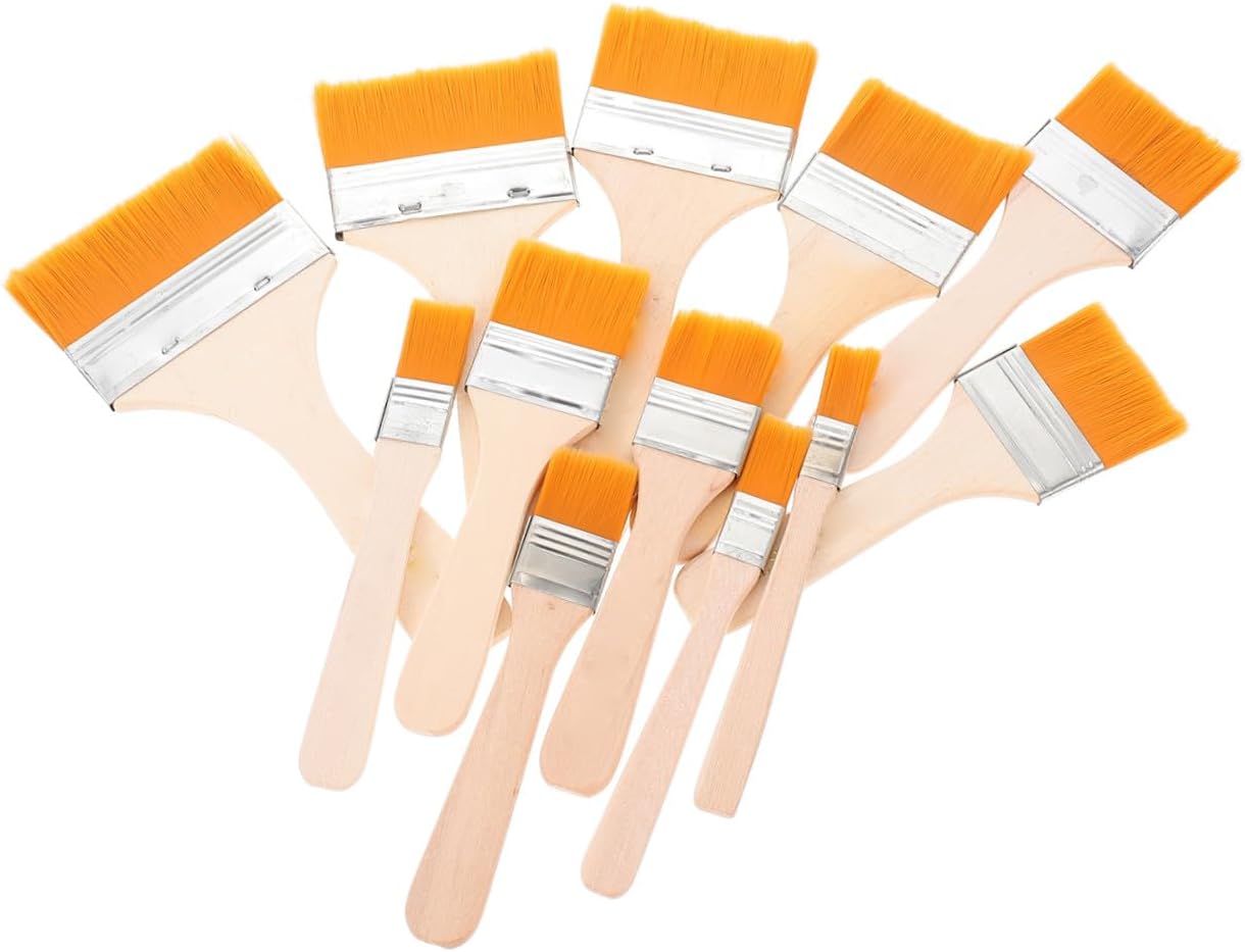 12pcs Nylon Paint Brushes Set for Oil and Watercolor Painting, Wooden Handle Flat Round Brushes for Students, Art Supplies for DIY Craft and Fine Art