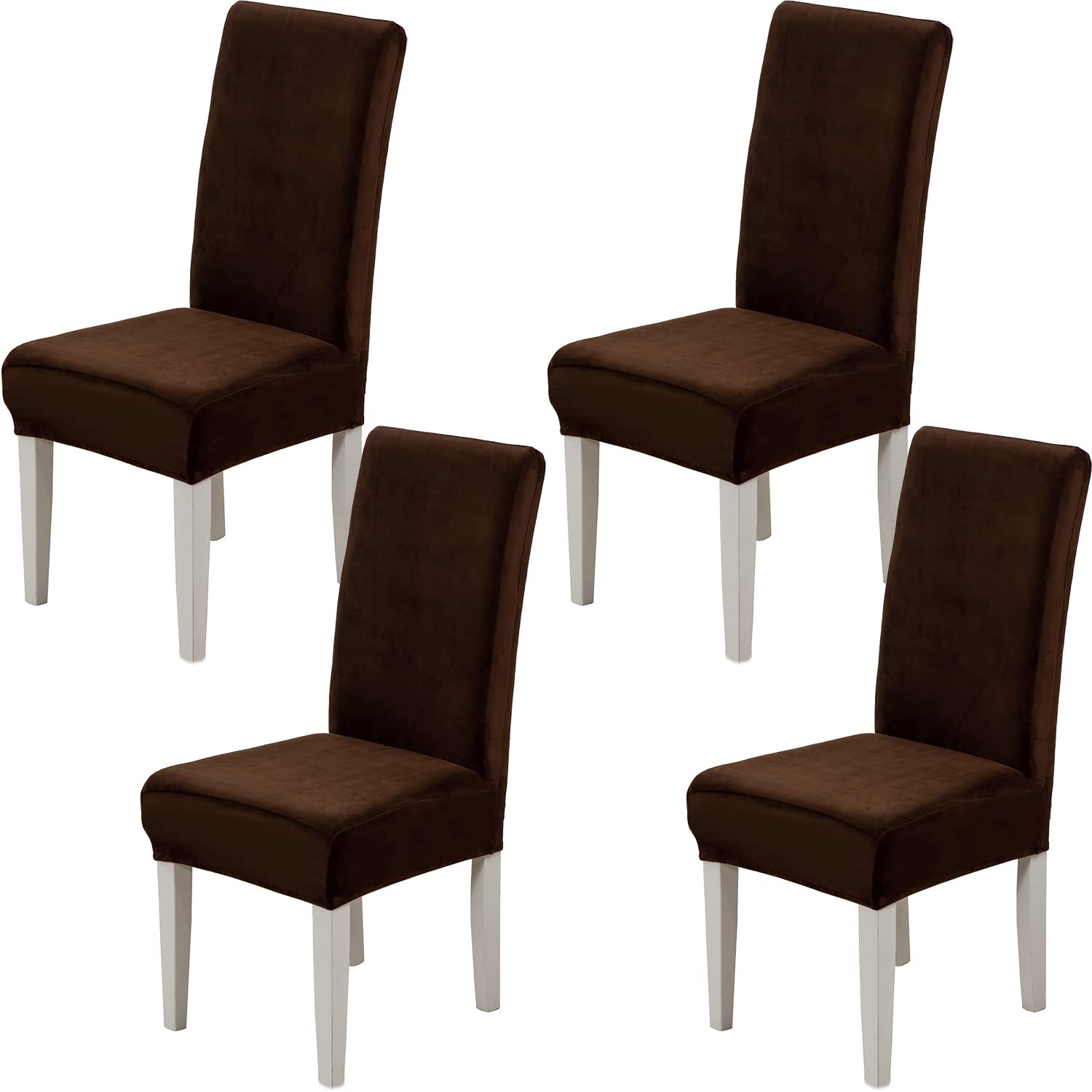 Xundefeng Soft Velvet Dining Chair Covers for Dining Room Set of 4 Pack Slipcovers Chairs Cover Stretch Slipcover, Brown — image 1