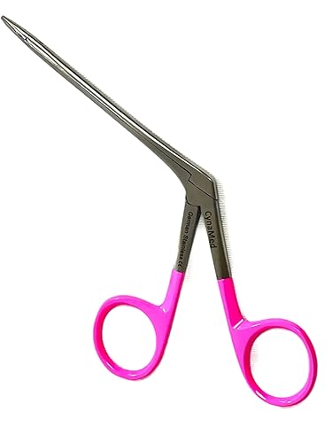 Miniatura 3 de ArTLaB -Pinzas de eliminación de cera de oído alemán de alta calidad con mango de color metálico, pinzas de cocodrilo de mandíbulas dentadas (anillo