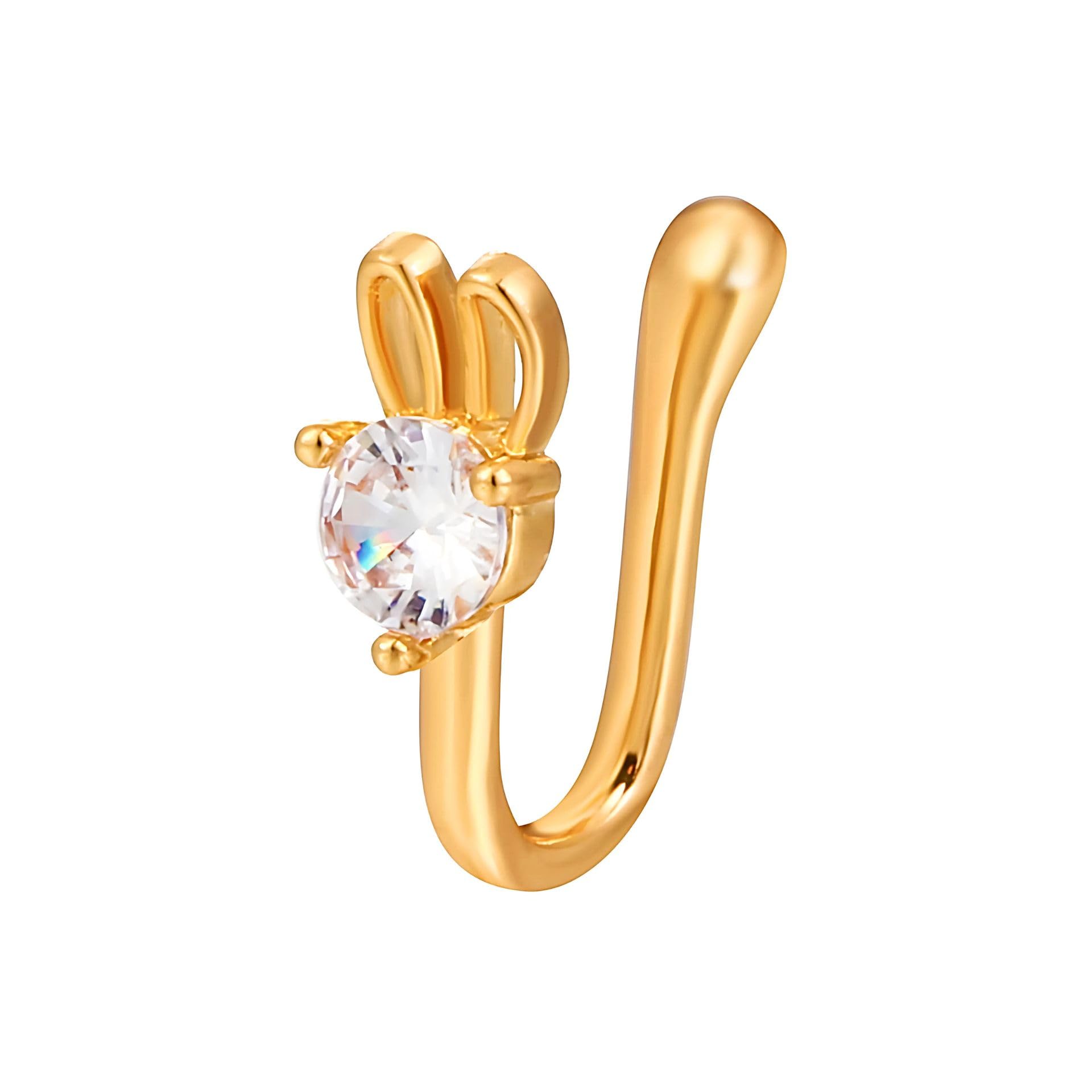 Gold Plated Plated 'Crystalized Bunny Glow' Rabbit Fake Nose Hoop Rings False Nose Ring Non Piercing Clip On Nose Hoop Rings Body Jewelry (NR05140) 1 Pc Only-image-27