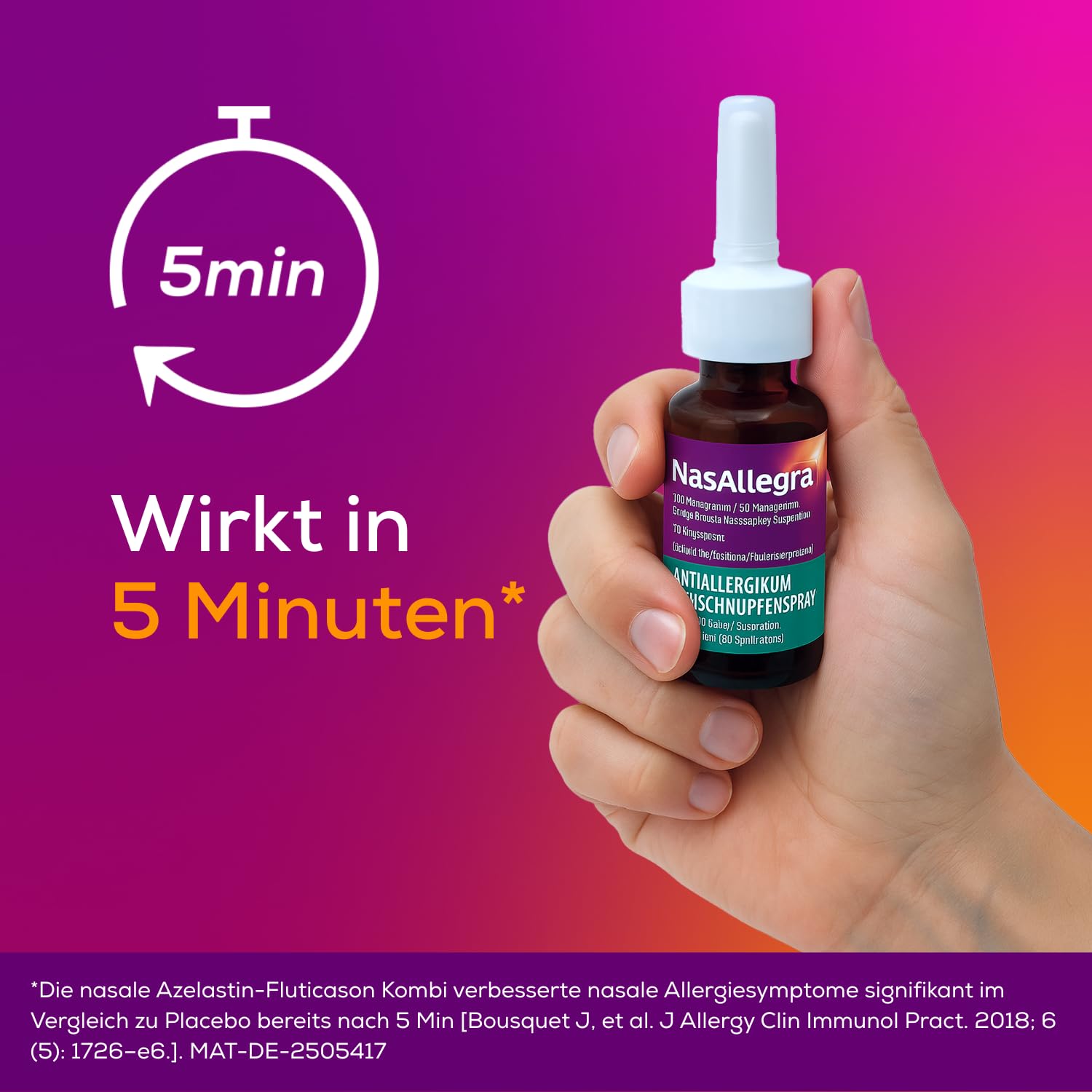 NasAllegra® Heuschnupfenspray | Antiallergikum | Erste rezeptfreie 2-in-1 Wirkstoffkombination aus Antihistaminikum + Glukokortikoid | Schnelle Wirkung in 5 Minuten*