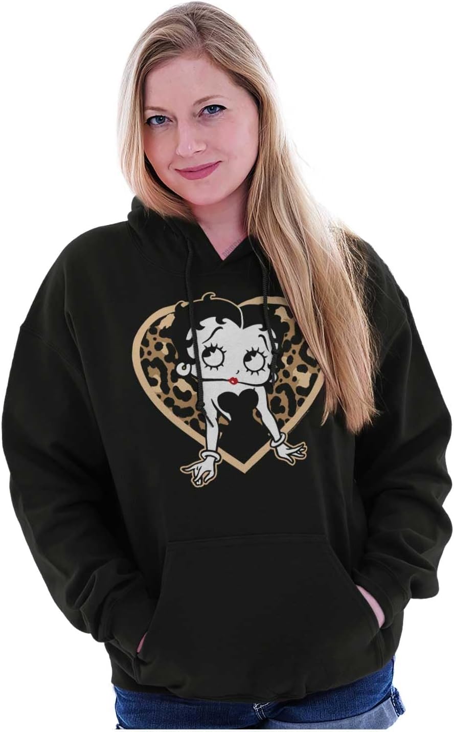 Brisco Brands Betty Boop Leopard Print Heart Hoodie Sweatshirt Women