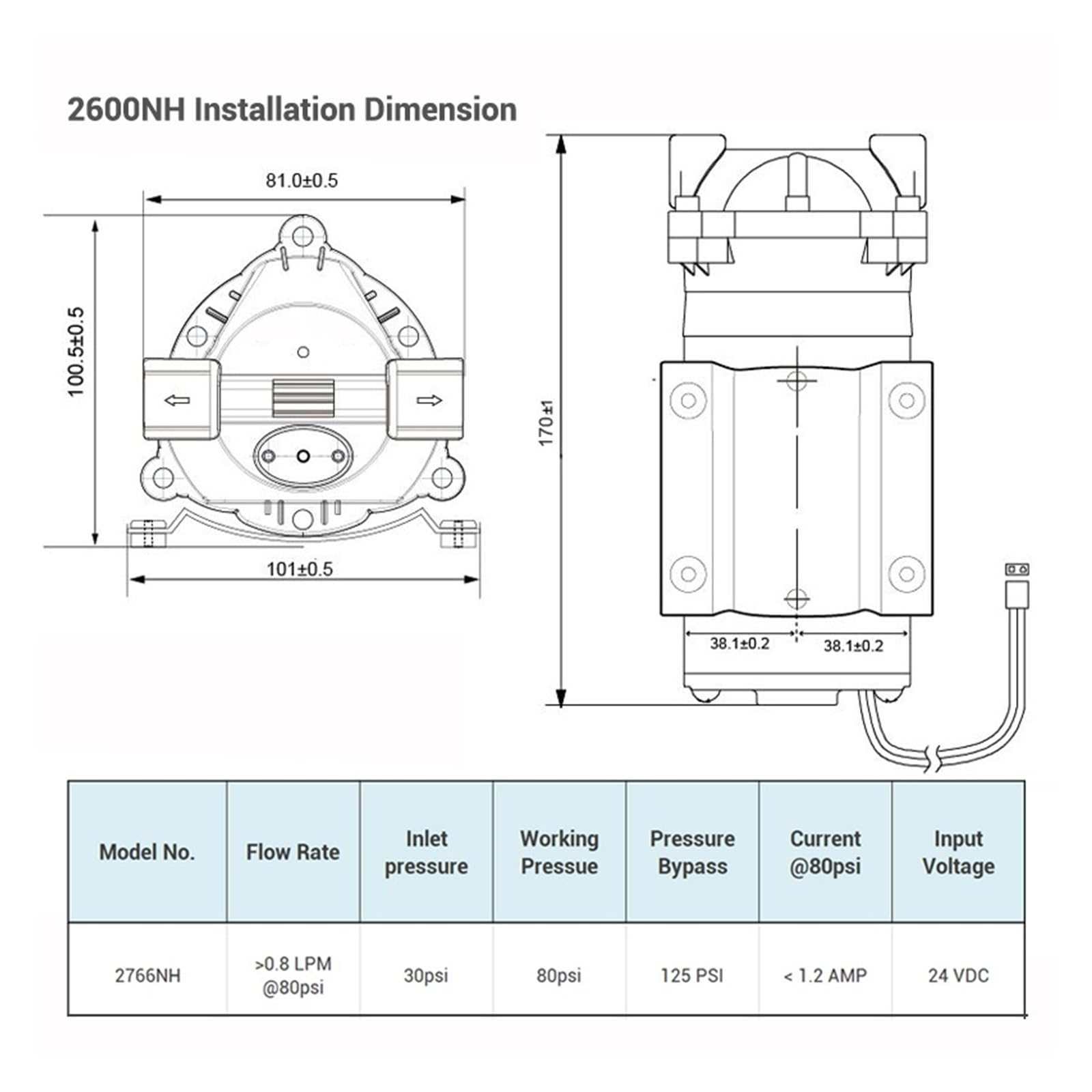 Bomba de refuerzo for filtro de agua, bomba de presión for sistema de ósmosis inversa de 100 gpd, 2600NH Debajo del fregadero