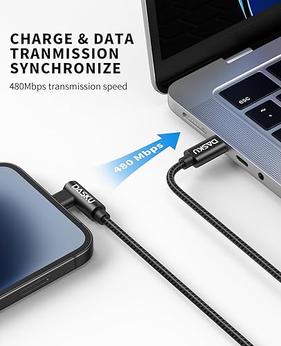 Miniatura 3 de Cable USB C a Lightning [certificado Apple MFi] Cargador de iPhone de carga rápida, paquete de 2 unidades de 10 pies de largo, nailon de 90 grados