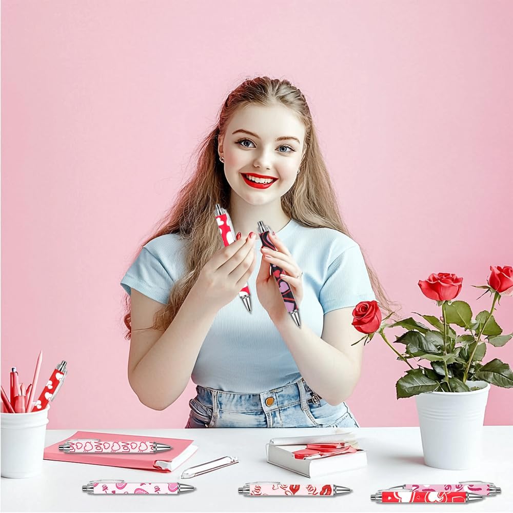 24pcs Valentine's Day Heart Shape Pens Bulk Cute Retractable Decorative Pens 0.5 mm Stationary Supplies for Office School Wedding Party Gifts - Image 5