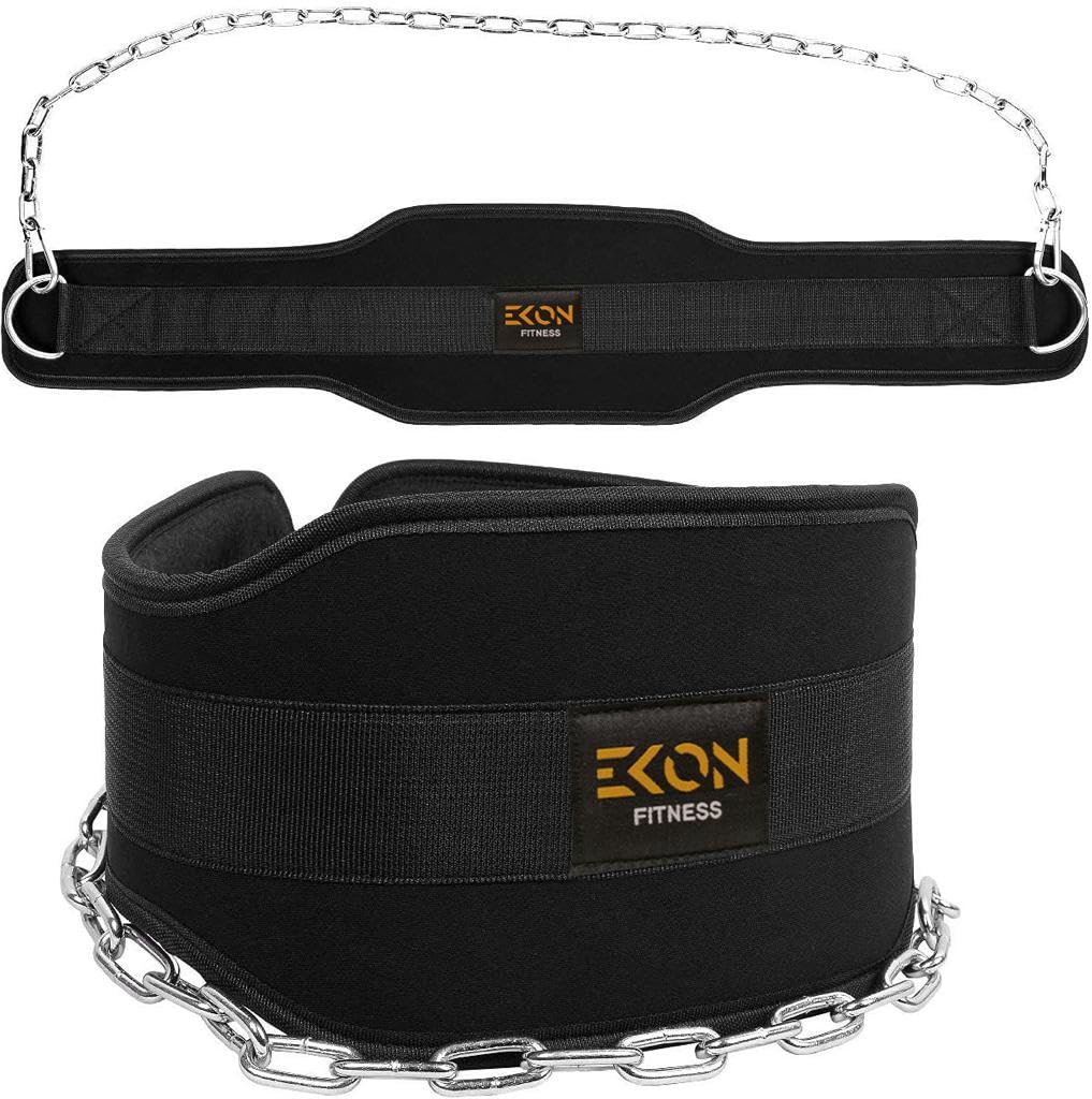 EKON Dip Belt with Heavy Duty Adjustable Steel Chain, Dipping Belt Chin Pull Ups Gym Training Weight Lifting Bodybuilding Powerlifting Workout, 6” Padded Neoprene Back Support Men Women Fitness
