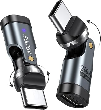 محول USB C [عبوة من قطعتين]، محول USB C بقوة 240 وات بزاوية 90 درجة، محول زاوية قائمة USB Type C/محولات 360 و180 درجة من C إلى C للهاتف 16/17/15، سلسلة MacBook Pro/Pad، Samsung Galaxy، الكمبيوتر اللوحي، الكمبيوتر المحمول