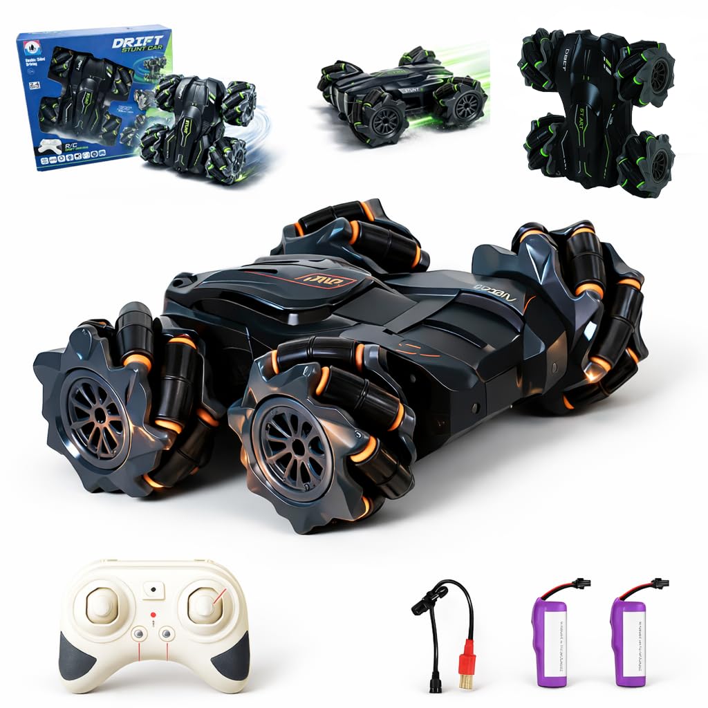 Eli & Chi 4X4 Wheel Drive Double Sided RC Stunt Toy Car: Drift Toy for Kids & Adult Boys & Girls - Remote Control Racing, 360° Rotation Off Road 2 Rechargeable Batteries (Multi Colour)