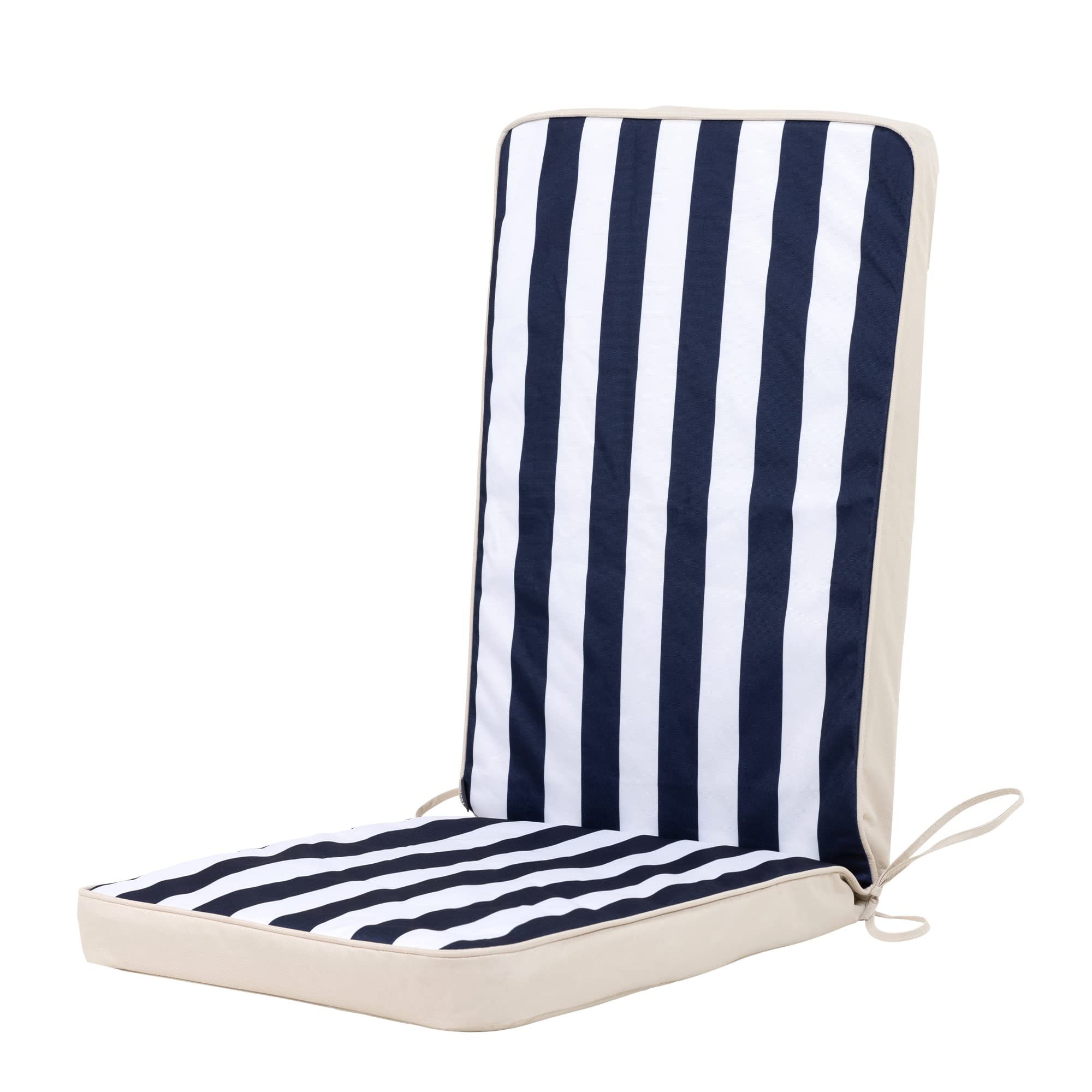 Veeva icon Outdoor High Back Seat Pad, Navy Deck Stripe, Garden Chair Seat Cushion with Fibre Fill Included, Water-Resistant, Cushions with ties for Chair, Garden, Patio Furniture