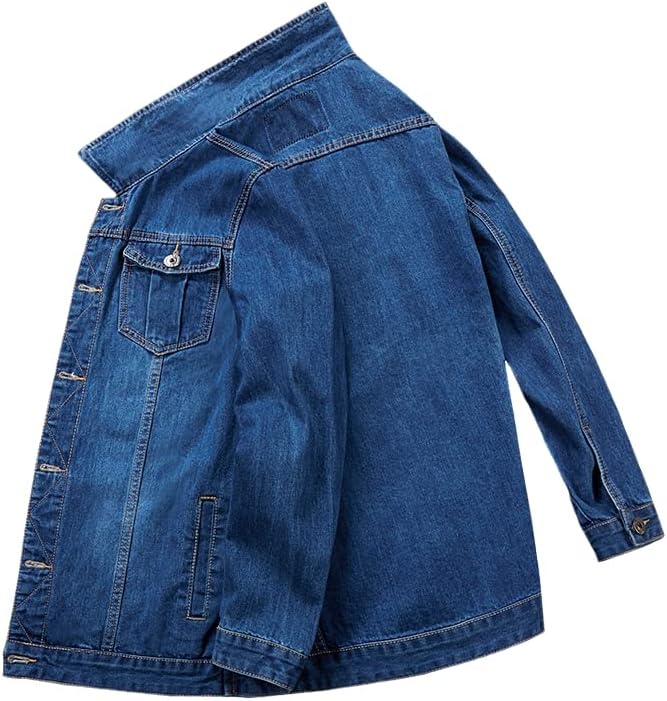 AAPAH Mens Casual Single Breasted Denim Jacket Collar Jeans Loose Coats Clothing Motorcycle Cowboy Jackets