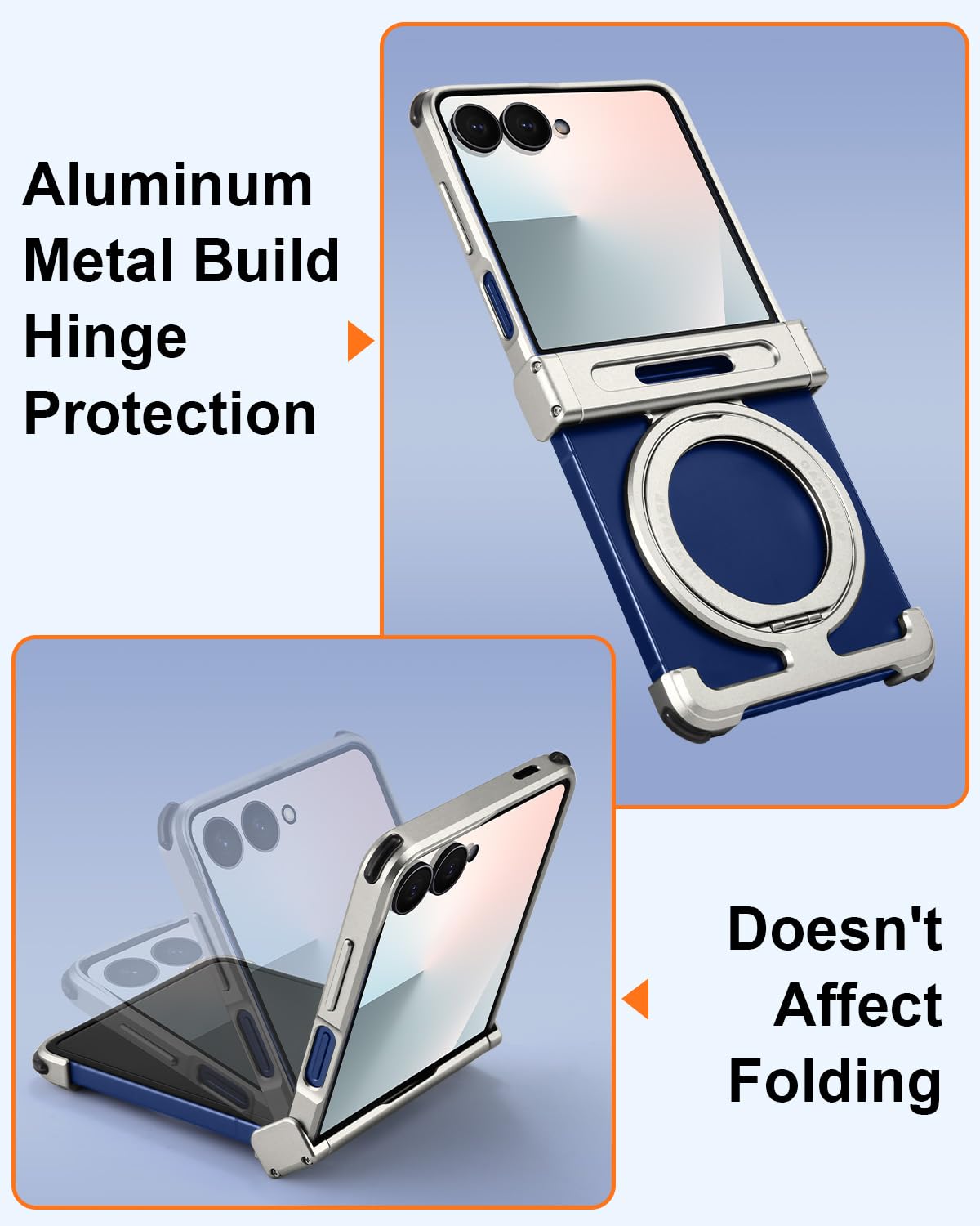 Custodia senza cornice per Samsung Galaxy Z Flip 7 con supporto, girevole a 360°, custodia magnetica con cavalletto, in alluminio e metallo per dissipazione del calore, antiurto, custodia