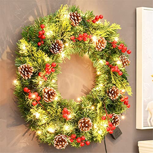 LIZIHAO Ghirlanda di Natale con luci Decorazione Natalizia con Telecomando Ghirlanda di luci Pre-Illuminate, pigne e Bacche Rosse, USB + Alimentazione a Batteria